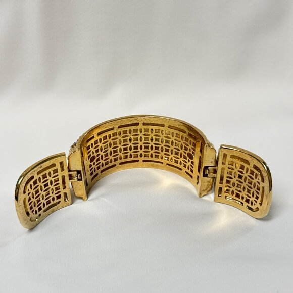 Brighton thick chunky rhinestone gold tone color flower jewel bangle bracelet - Picture 3 of 7
